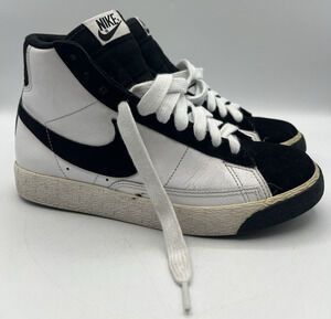 Nike Blazer Mid Black White High Top Sneakers Youth Size 6Y Leather Shoes